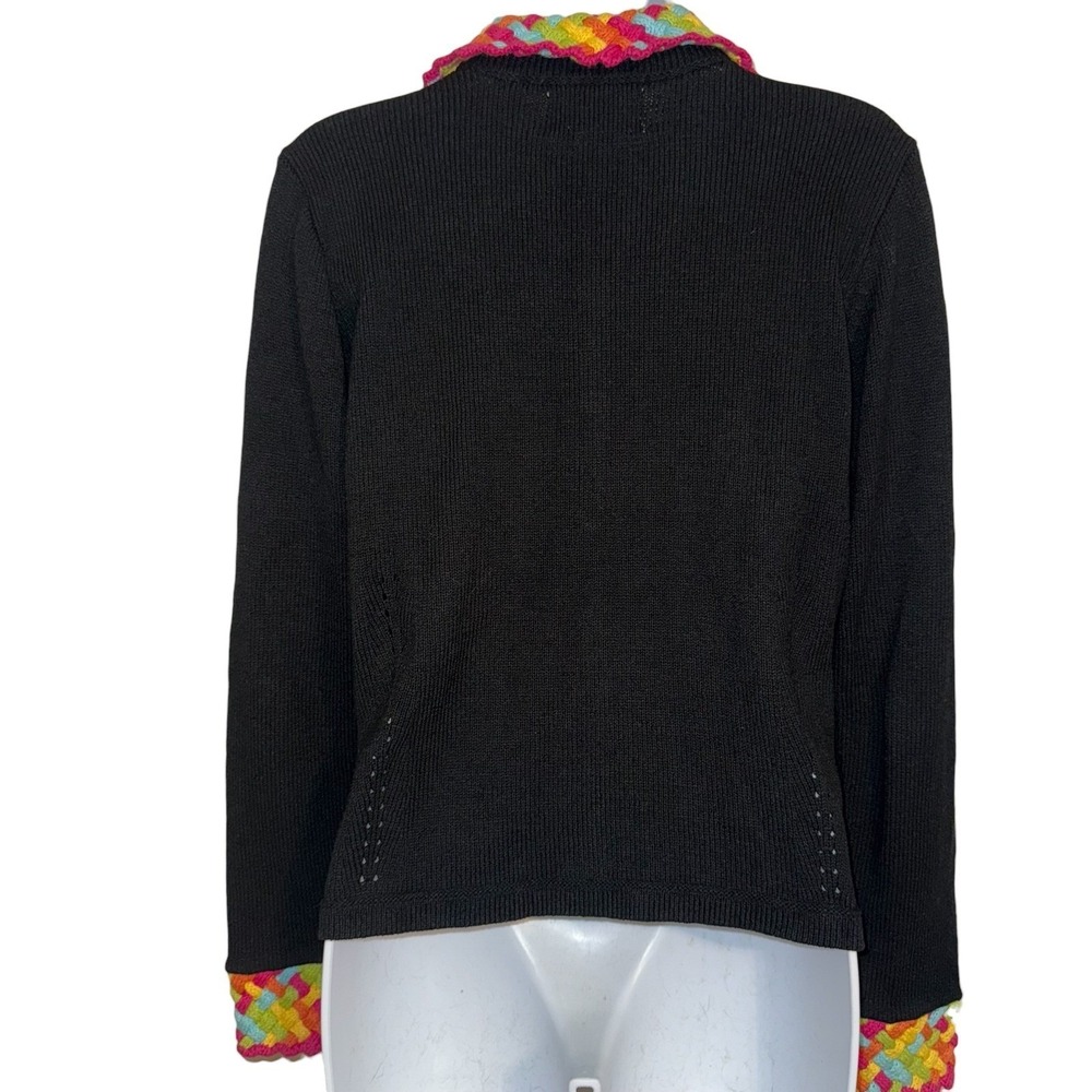 CACHE VINTAGE Black Rainbow Crochet Collar Cuffs Jeweled Buttons Sweater Small‎ - Picture 7 of 8